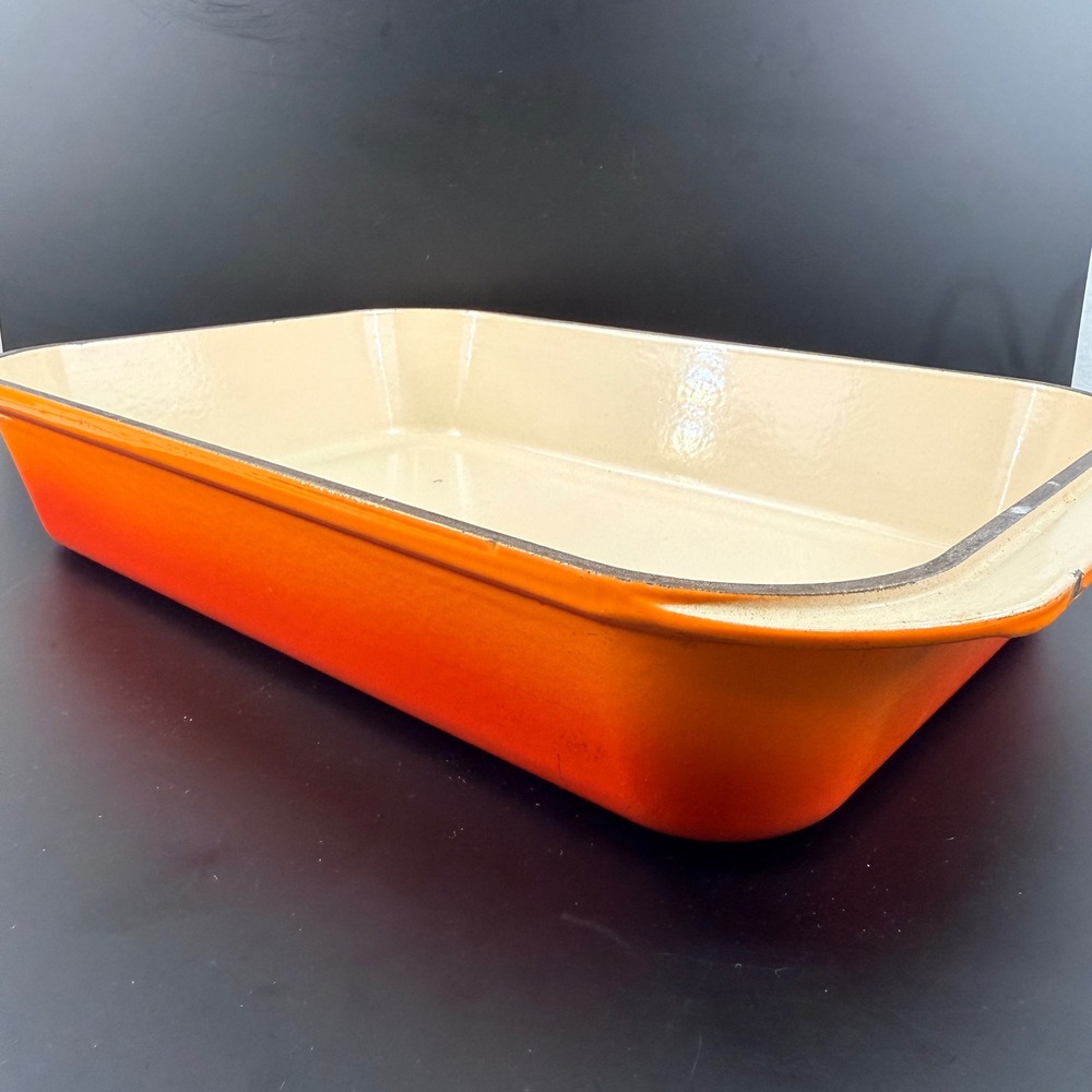 Vintage Le Creuset #40 Flame Orange Enameled Cast Iron Rectangular Baker Roaster